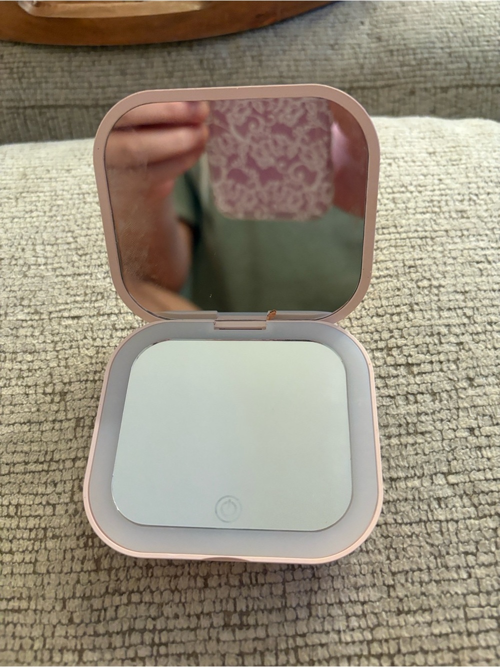 Compact Portable LED Makeup Mirror in Light Pink